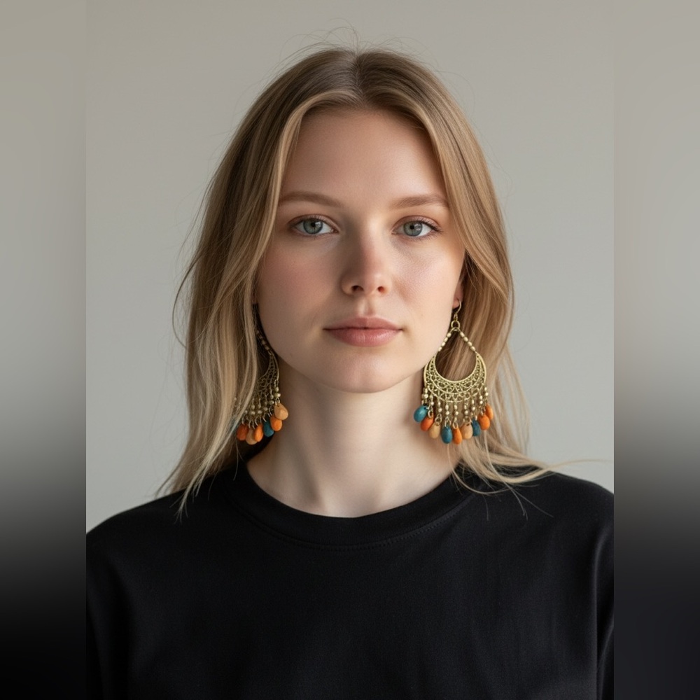 Bohemian Gold and Multicolor Dangle Earrings